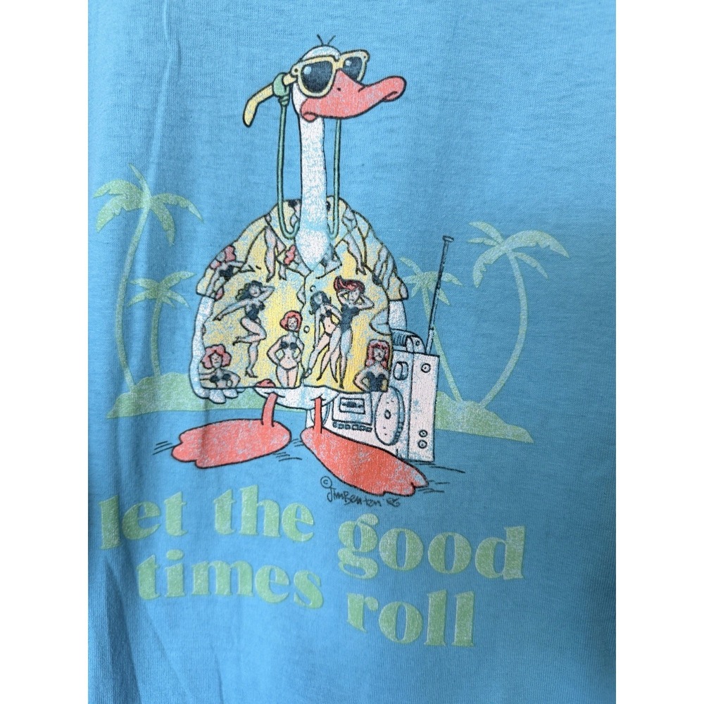 Vintage 80s Jim Benton Funny Good Times Roll Duck Single Stitch Screen Stars Tag
